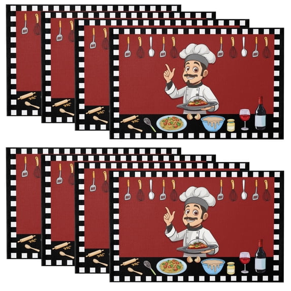 Red Dining Set Placemats Set of 8 - 13x19 Inch, Cheg Red Non-Slip Washable Place Mats ...