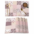 thumbnail image 1 of Placemats Set of 8, Boho Spring Floral Woven Placemat, Linen Place Mats for Kitchen/Dining Tables, Vintage Flowers Patchwork Plaid Pink Washable Table Mats for Party, 1 of 8