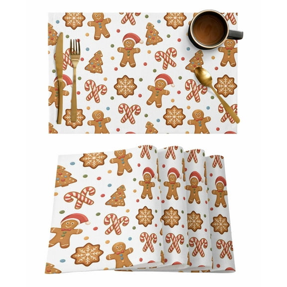 Placemats Set of 8, Christmas Gingerbread Woven Placemat, Linen Place Mats for Kitchen/Dining Tables, Xmas Winter Cute Cane Candy Tree Washable Table Mats for Party