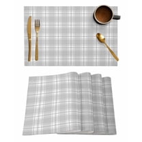 Placemats Set of 8, Gray White Check Woven Placemat, Linen Place Mats for Kitchen/Dining Tables, Vintage Farmhouse Buffalo Plaid Washable Table Mats for Party