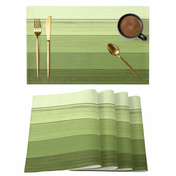 Placemats Set of 8, Green Wood Grain Woven Placemat, Linen Place Mats for Kitchen/Dining Tables, Ombre Rustic Retro Wooden Plank Washable Table Mats for Party