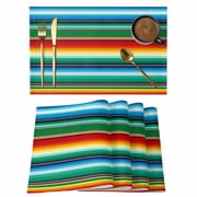 Placemats Set of 8, Mexican Stripes Woven Placemat, Linen Place Mats for Kitchen/Dining Tables, Colorful Striped Mexican Fiesta Theme Washable Table Mats for Party
