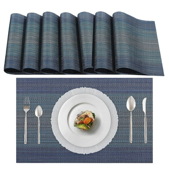 Placemats Set of 8, Mix Vinyl Woven Wipeable Heat-Resistant Place Mats, Stain Resistant Washable Table Mats for Dining Table Kitchen Indoor Decor (Dark blue)