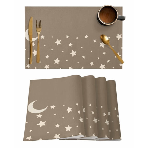 Placemats Set of 8, Modern Woven Placemat, Linen Place Mats for Kitchen/Dining Tables, Japanese Style Minimalist Moon Stars Minimalism Washable Table Mats for Party