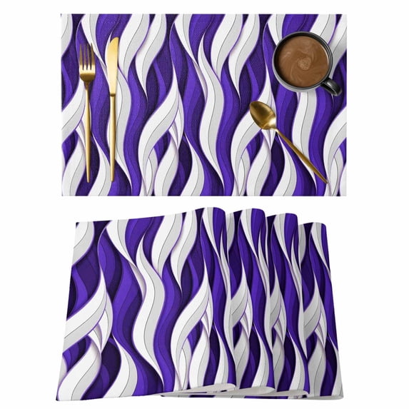 Placemats Set of 8, Purple White Moire Woven Placemat, Linen Place Mats for Kitchen/Dining Tables, Modern Abstract Art Elegant Washable Table Mats for Party