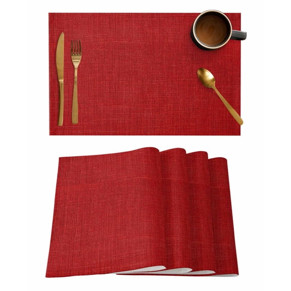 Placemats Set of 8, Red Burlap Texture Woven Placemat, Linen Place Mats for Kitchen/Dining Tables, Farmhouse Vintage Red Washable Table Mats for Party