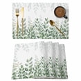 thumbnail image 1 of Placemats Set of 8, Spring Emerald Green Eucalyptus Woven Placemat, Linen Place Mats for Kitchen/Dining Tables, Botanical Leaf Country Washable Table Mats for Party, 1 of 8