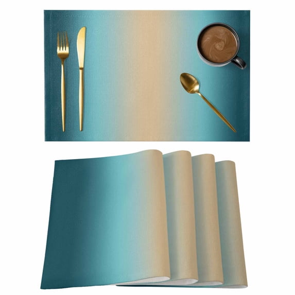 Placemats Set of 8, Turquoise Ombre Woven Placemat, Linen Place Mats for Kitchen/Dining Tables, Modern Yellow Gradient Farmhouse Art Washable Table Mats for Party