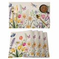 thumbnail image 1 of Placemats Set of 8, Wildflowers Woven Placemat, Linen Place Mats for Kitchen/Dining Tables, Spring Vintage Tulip Butterfly Floral Leaf Washable Table Mats for Party, 1 of 8