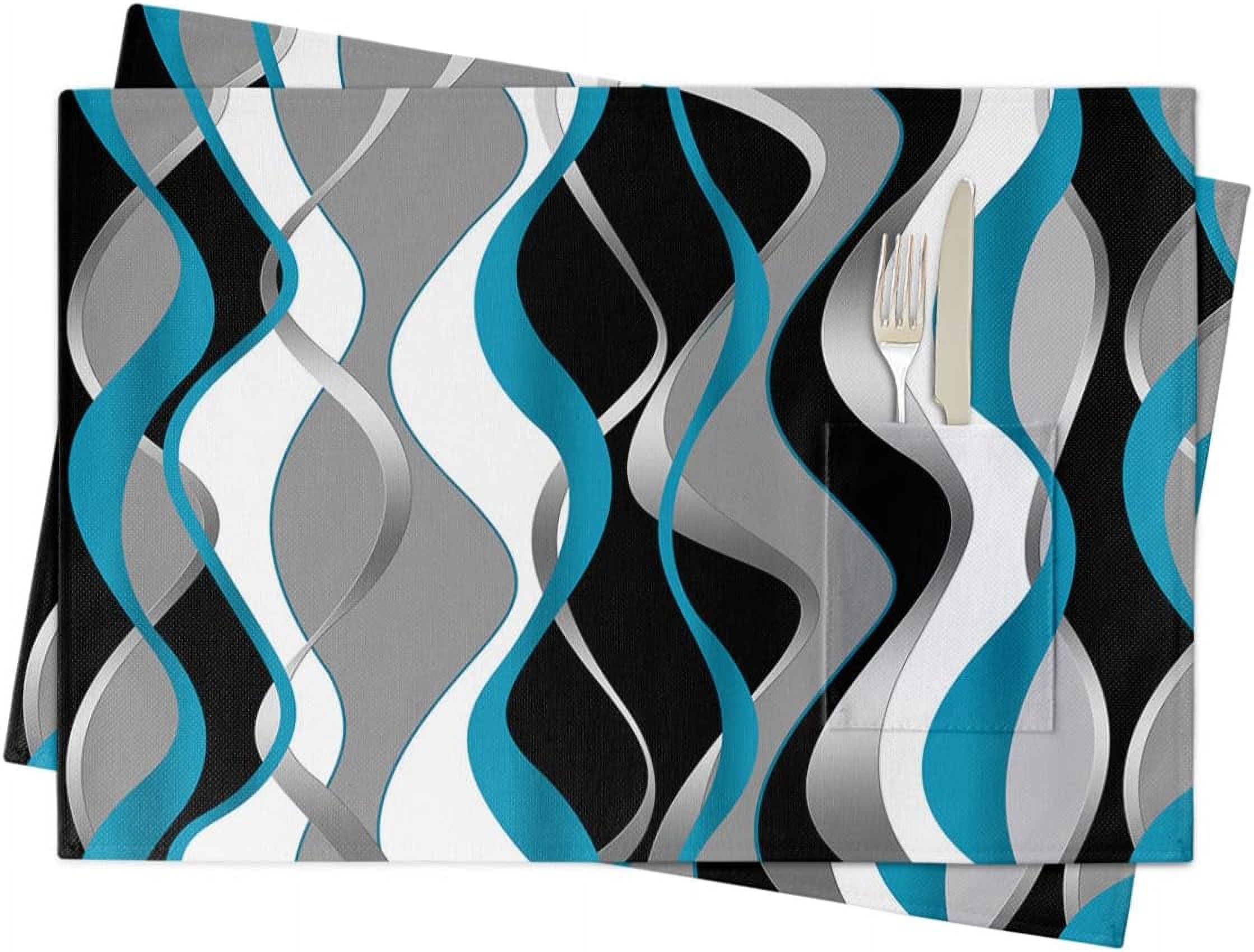 Placemats Set Of 2, Blue Black Grey Woven Placemat Washable Wipeable