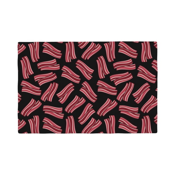 Placemats Set Of 4 / 6, Bacon Print Black Placemats For Dining Table Indoor/Outdoors Heat Resistant Washable Placemats 18" X 12"