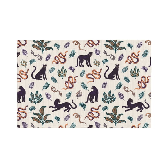 Placemats Set Of 4 / 6, Black Panther Snake Palm Leaf Placemats For Dining Table Indoor/Outdoors Heat Resistant Washable Placemats 18" X 12"