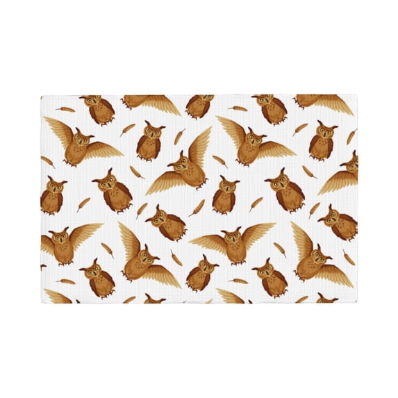 Placemats Set Of 4 / 6, Brown White Owl Placemats For Dining Table Indoor/Outdoors Heat Resistant Washable Placemats 18" X 12"