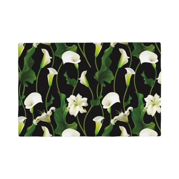 Placemats Set Of 4 / 6, Calla Lily Flowers Black Placemats For Dining Table Indoor/Outdoors Heat Resistant Washable Placemats 18" X 12"