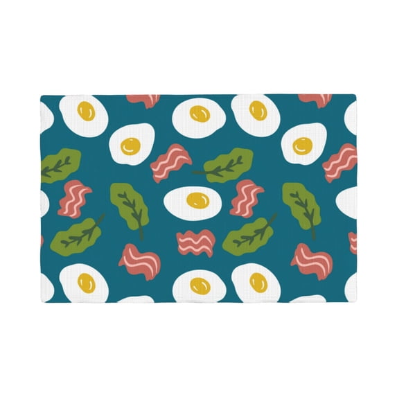 Placemats Set Of 4 / 6, Cartoon Bacon Omelette Print Placemats For Dining Table Indoor/Outdoors Heat Resistant Washable Placemats 18" X 12"