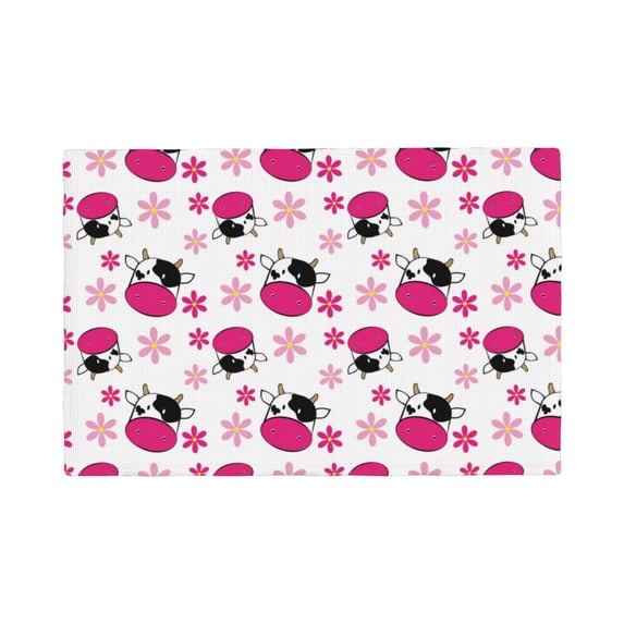 Placemats Set Of 4 / 6, Cartoon Cute Cow Flower White Placemats For Dining Table Indoor/Outdoors Heat Resistant Washable Placemats 18" X 12"