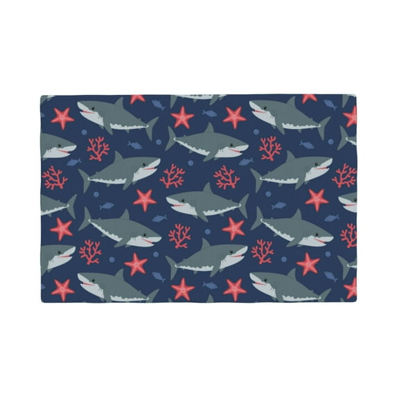 Placemats Set Of 4 / 6, Cartoon Cute Shark Starfish Placemats For Dining Table Indoor/Outdoors Heat Resistant Washable Placemats 18" X 12"