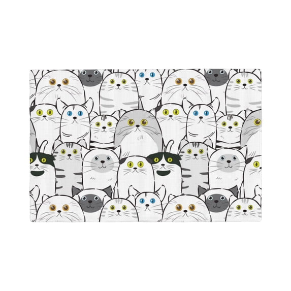Placemats Set Of 4 / 6, Classic Cute Cartoon Cat Placemats For Dining Table Indoor/Outdoors Heat Resistant Washable Placemats 18" X 12"