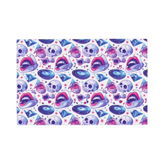 Placemats Set Of 4 / 6, Crystal Skull Record Lips Placemats For Dining Table Indoor/Outdoors Heat Resistant Washable Placemats 18" X 12"