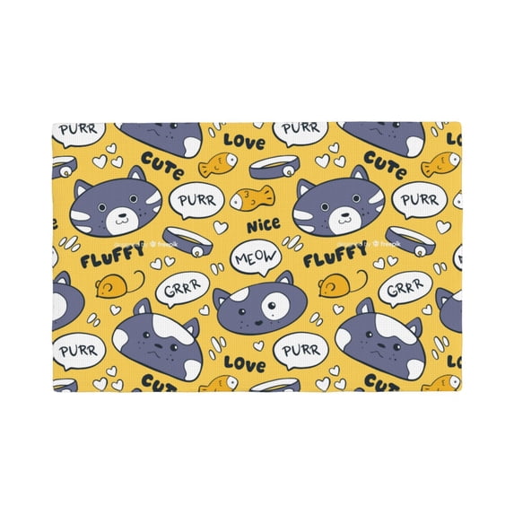 Placemats Set Of 4 / 6, Cute Cat Face Collar Fish Placemats For Dining Table Indoor/Outdoors Heat Resistant Washable Placemats 18" X 12"