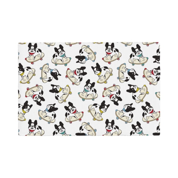 Placemats Set Of 4 / 6, Cute French Bulldog Skateboard Placemats For Dining Table Indoor/Outdoors Heat Resistant Washable Placemats 18" X 12"