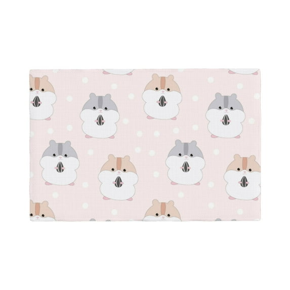 Placemats Set Of 4 / 6, Cute Hamster Sunflower Seed Pink Placemats For Dining Table Indoor/Outdoors Heat Resistant Washable Placemats 18" X 12"