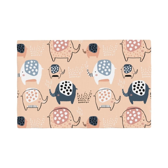 Placemats Set Of 4 / 6, Cute Ink Drawn Elephants Placemats For Dining Table Indoor/Outdoors Heat Resistant Washable Placemats 18" X 12"