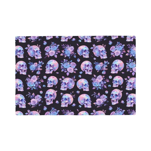 Placemats Set Of 4 / 6, Flower Skull Rose Placemats For Dining Table Indoor/Outdoors Heat Resistant Washable Placemats 18" X 12"