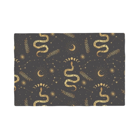 Placemats Set Of 4 / 6, Gothic Funny Golden Snake Moon Placemats For Dining Table Indoor/Outdoors Heat Resistant Washable Placemats 18" X 12"