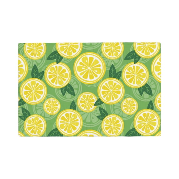 Placemats Set Of 4 / 6, Green Yellow Lemon Print Placemats For Dining Table Indoor/Outdoors Heat Resistant Washable Placemats 18" X 12"