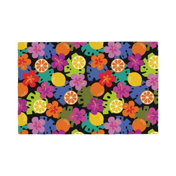 Placemats Set Of 4 / 6, Lemon Flower Colorful Placemats For Dining Table Indoor/Outdoors Heat Resistant Washable Placemats 18" X 12"