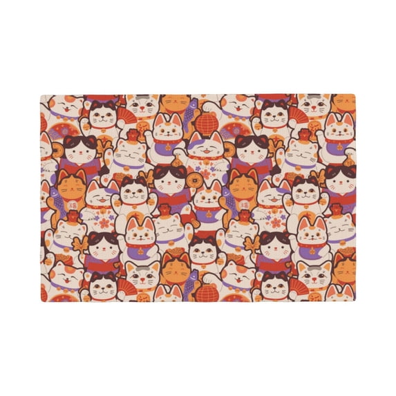Placemats Set Of 4 / 6, Maneki-Neko Cats Placemats For Dining Table Indoor/Outdoors Heat Resistant Washable Placemats 18" X 12"