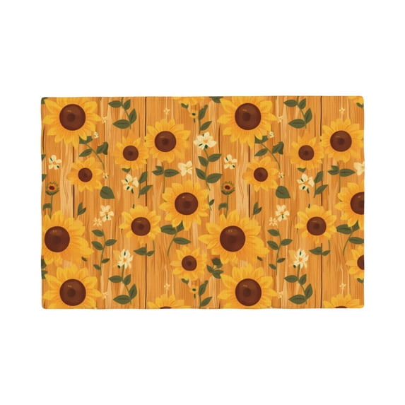 Placemats Set Of 4 / 6, Modern Wood Grain Sunflower Placemats For Dining Table Indoor/Outdoors Heat Resistant Washable Placemats 18" X 12"