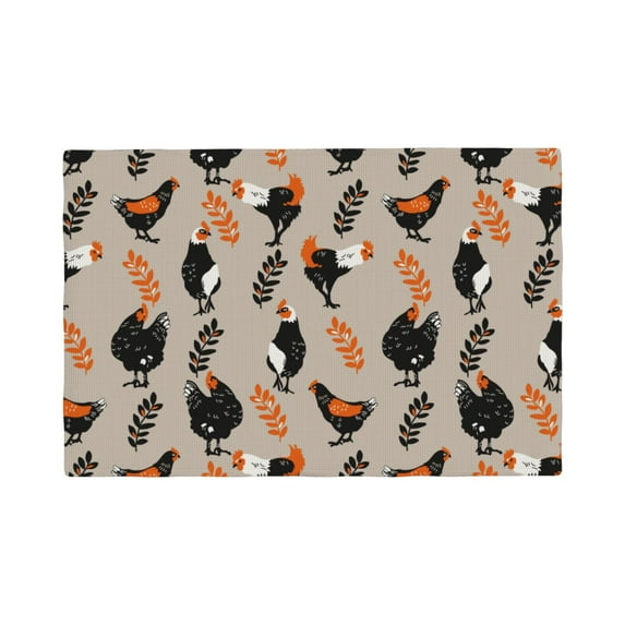 Placemats Set Of 4 / 6, Painted Cute Chicken Leaves Placemats For Dining Table Indoor/Outdoors Heat Resistant Washable Placemats 18" X 12"