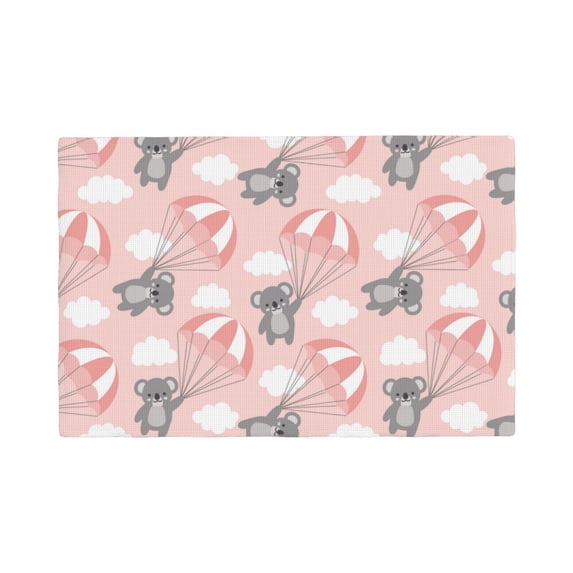 Placemats Set Of 4 / 6, Pink Parachute Gray Koala Placemats For Dining Table Indoor/Outdoors Heat Resistant Washable Placemats 18" X 12"