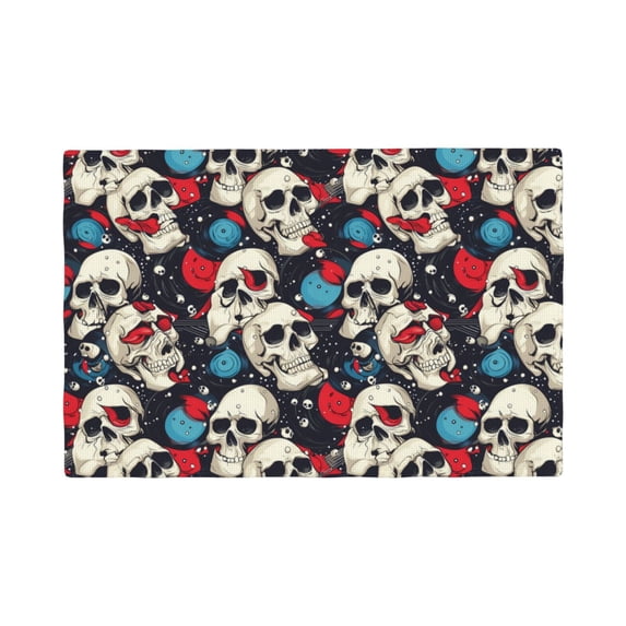 Placemats Set Of 4 / 6, Rock Record Skull Artist Placemats For Dining Table Indoor/Outdoors Heat Resistant Washable Placemats 18" X 12"