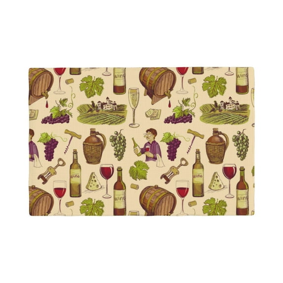 Placemats Set Of 4 / 6, Rustic Wine Print Placemats For Dining Table Indoor/Outdoors Heat Resistant Washable Placemats 18" X 12"