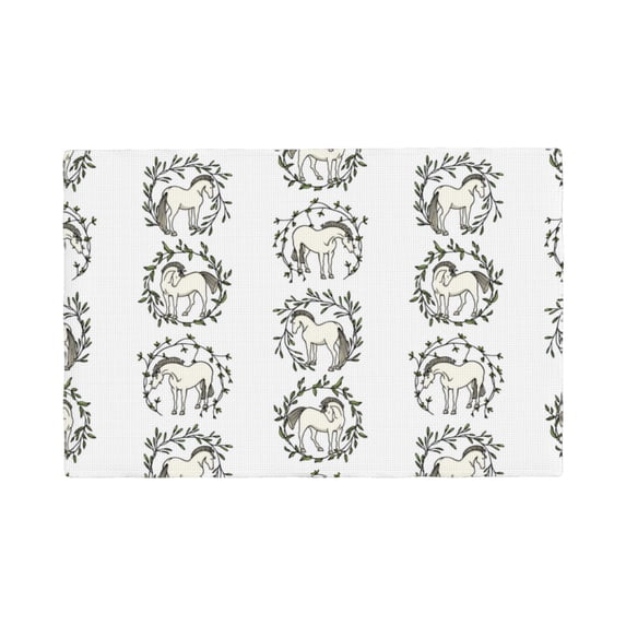 Placemats Set Of 4 / 6, Simple Cartoon Cute Horse Placemats For Dining Table Indoor/Outdoors Heat Resistant Washable Placemats 18" X 12"