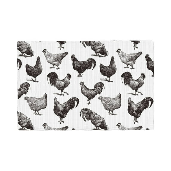 Placemats Set Of 4 / 6, Sketch Chicken Black White Placemats For Dining Table Indoor/Outdoors Heat Resistant Washable Placemats 18" X 12"