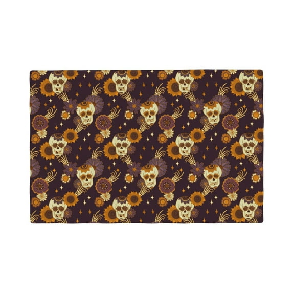 Placemats Set Of 4 / 6, Sunflowers With Skull And Hand Placemats For Dining Table Indoor/Outdoors Heat Resistant Washable Placemats 18" X 12"