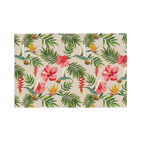 Placemats Set Of 4 / 6, Tropical Flowering Hummingbird Placemats For Dining Table Indoor/Outdoors Heat Resistant Washable Placemats 18" X 12"
