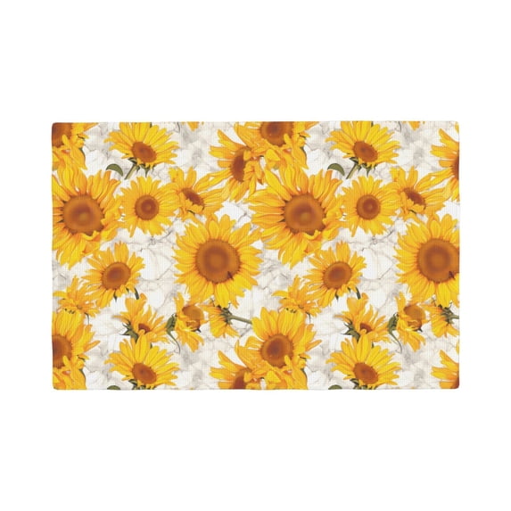 Placemats Set Of 4 / 6, White Marble Pattern Sunflower Placemats For Dining Table Indoor/Outdoors Heat Resistant Washable Placemats 18" X 12"