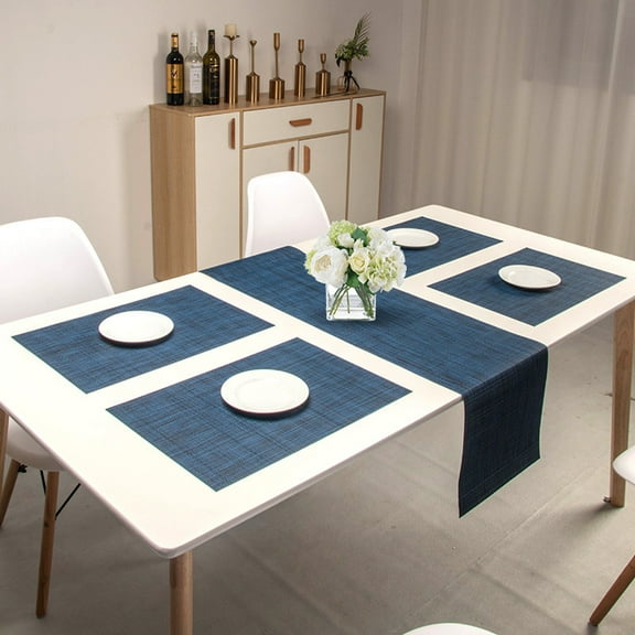 Placemats Set Of 4 And 1Pc Table Runner, Washable PVC Heat Resistant For Tables Decorate-A-Table Runner + Placemat