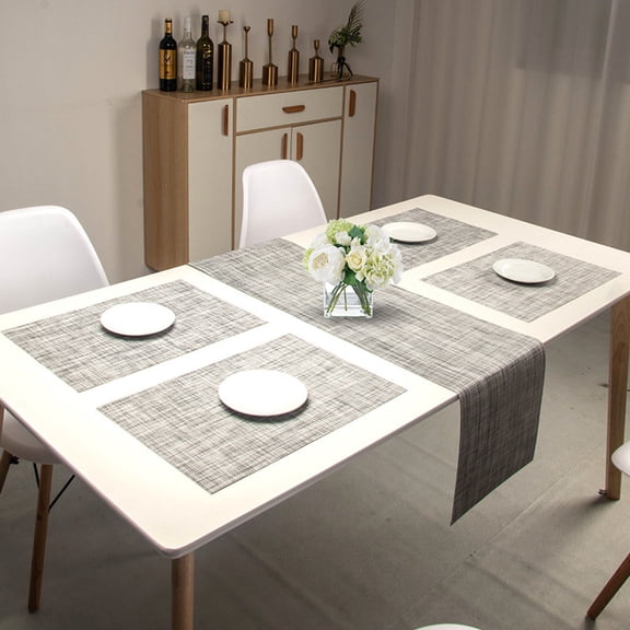 Placemats Set Of 4 And 1Pc Table Runner, Washable PVC Heat Resistant For Tables Decorate-C-Table Runner + Placemat