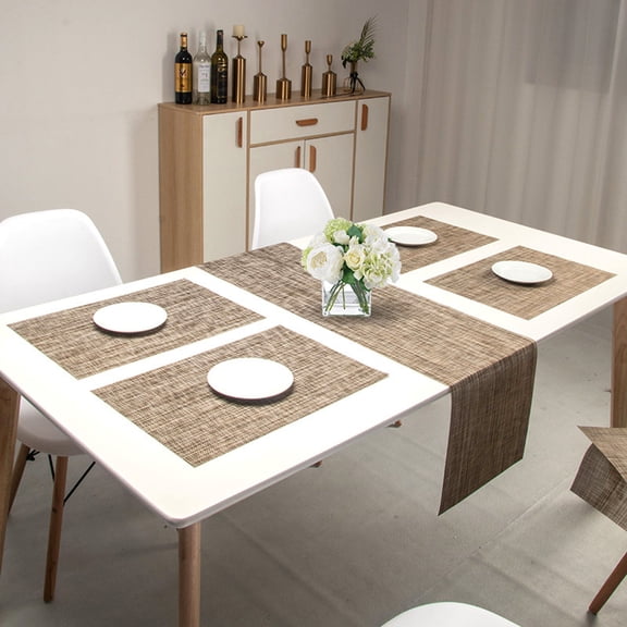 Placemats Set Of 4 And 1Pc Table Runner, Washable PVC Heat Resistant For Tables Decorate-E-Table Runner + Placemat