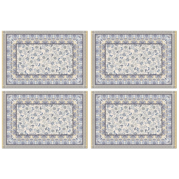Placemats Set Of 4 Linen Durable Table Mats Elegant Chic Blue Flower Place Mats for Party Kitchen Dining Decoration