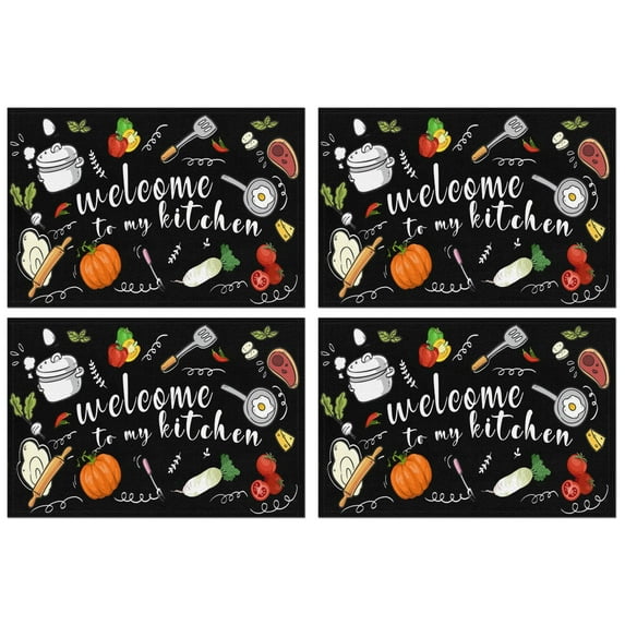 Placemats Set Of 4 Linen Durable Table Mats Welcome To My Kitchen Home Place Mats for Outdoor Tables Desk Kitchen