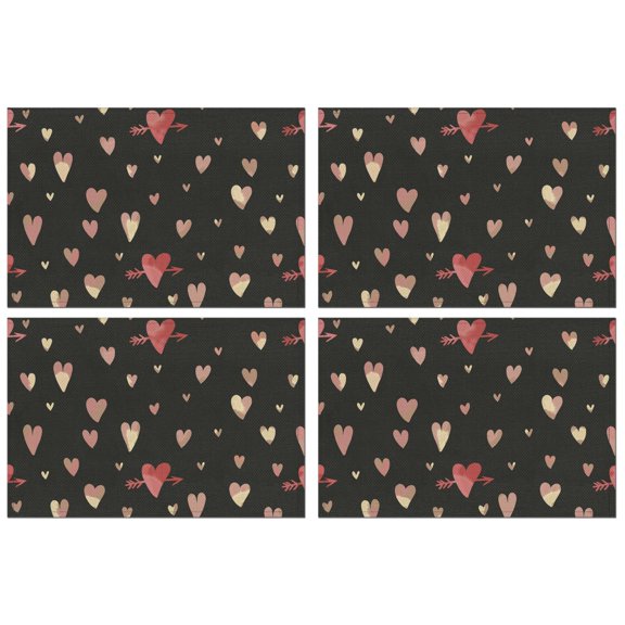 Placemats Set Of 4 Linen Machine Washable Table Mats Happy Valentine’s Day Love Dinner Mats for Party Kitchen Dining Decoration