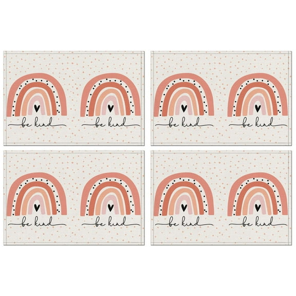 Placemats Set Of 4 Linen Non Slip Table Mats Colorful Rainbow Cute Dinner Mats for Dining Table Kitchen