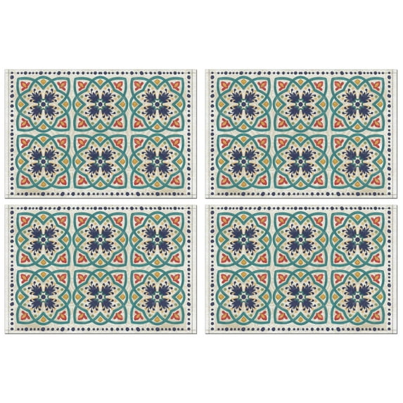 Placemats Set Of 4 Linen Non Slip Table Place Mats Boho Vintage Blue Floral Placemats for Outdoor Tables Desk Kitchen